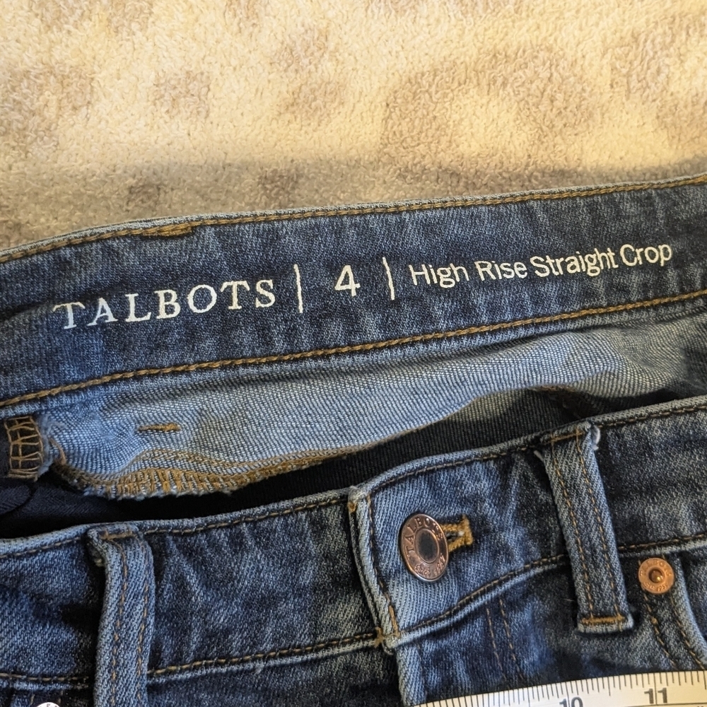 Talbots High Rise Straight Crop Jeans Patch Skinny Leg Dark Blue Size 4 - Picture 5 of 6